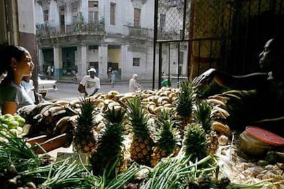 Una mujer vende frutas y verduras en un <b><i>agromercado</b></i> de La Habana.