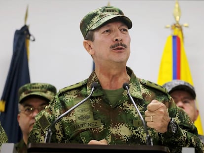 El comandante del Ejército colombiano, Nicacio Martínez Espinel, el pasado 20 de mayo durante una comparecencia.