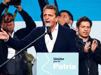 Sergio Massa, candidato peronista a la presidencia de Argentina, este domingo tras las elecciones primarias.