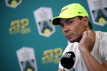 Nadal, durante la rueda de prensa ante los periodistas en el Palais Omnisports de Bercy.