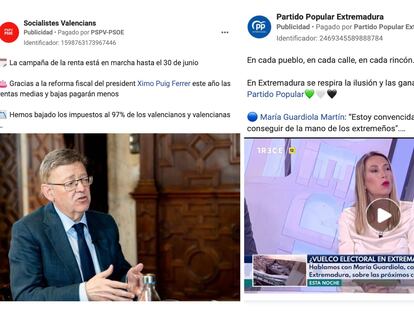 Dos ejemplos de propaganda electoral activa en Facebook en el periodo de precampaña en el que, según la ley, no pueden publicarse anuncios.