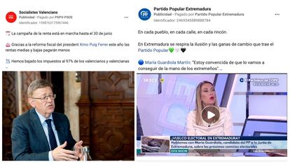 Dos ejemplos de propaganda electoral activa en Facebook en el periodo de precampaña en el que, según la ley, no pueden publicarse anuncios.