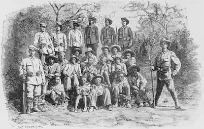 Ilustración de prisioneros hereros, una etnia bantú de Namibia, en el momento de la revuelta contra los colonos alemanes el 12 de enero de 1904.