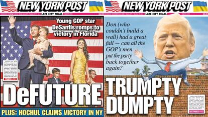 Portadas del tabloide 'New York Post' sobre Trump posteriores a las elecciones legislativas.
