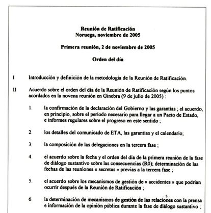 En Oslo, los interlocutores del Gobierno y ETA ratificaron la hoja de ruta para el diálogo. Este era el orden del día de aquella cita.