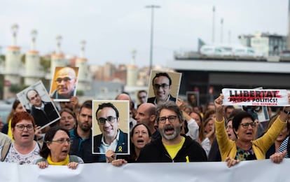 People protesting the decision on Monday in Barcelona.