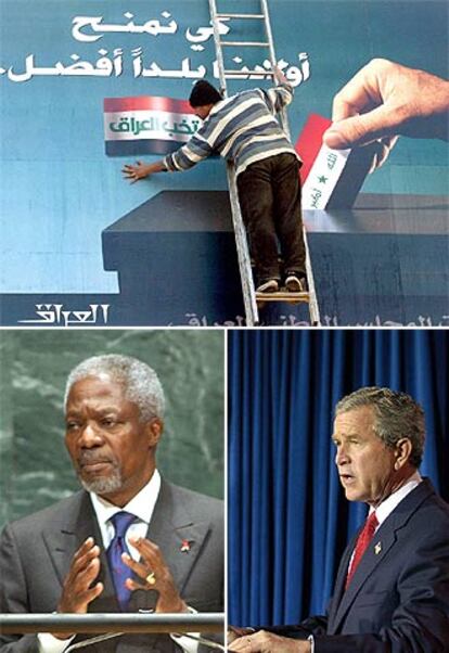 Preparativos para las elecciones del 30 de enero en Irak. Abajo, Kofi Annan (izquierda) y Geoge W. Bush.