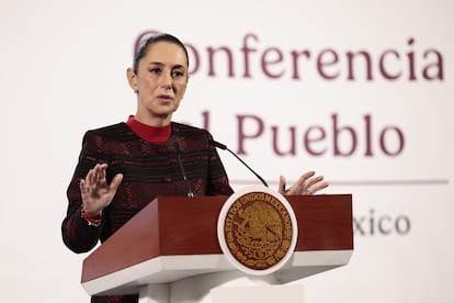 Claudia Sheinbaum habla durante la conferencia de prensa matutina de este mircoles, en Ciudad de Mxico.