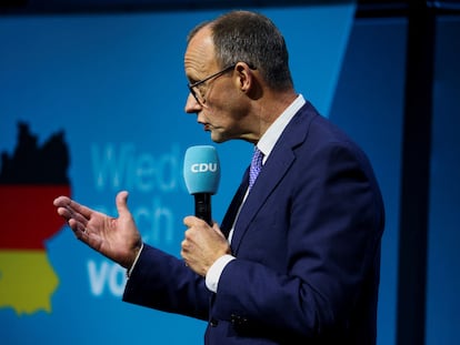 Friedrich Merz, durante la campaña el 20 de febrero.