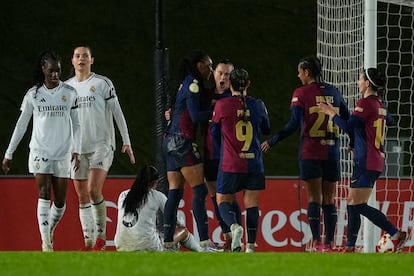 Ewa Pajor celebra uno de sus tres goles este jueves ante el Real Madrid en el estadio Alfredo di Stéfano.