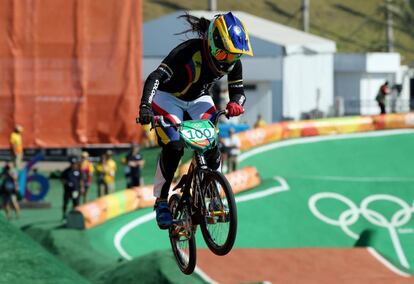 La colombiana Mariana Pajón en la prueba de clasificación de BMX, el pasado 17 de agosto.