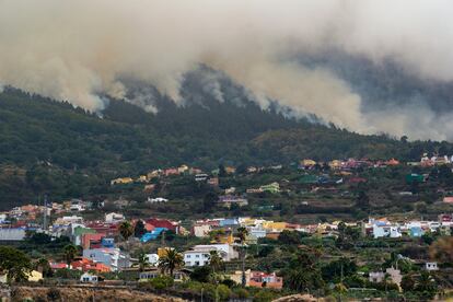 Vista del incendio forestal que afecta a la isla de Tenerife desde el municipio de La Victoria, el viernes.