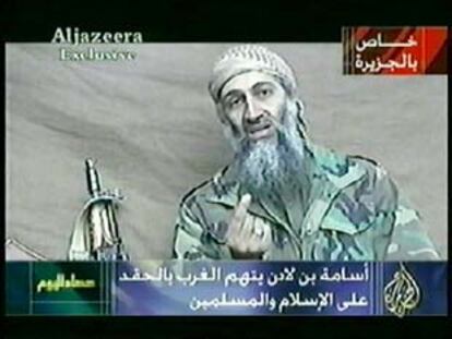 Imagen captada de la televisión qatarí del último vídeo de Bin Laden.