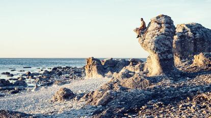 'Raukar' formaciones de piedra caliza, en Gotland (Suecia). 