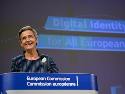 Margrethe Vestager, vicepresidenta de la Comisión, en la rueda de prensa el jueves 3 de junio.