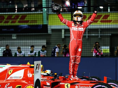 Sebastian Vettel, tras lograr la &#039;pole&#039; en Singapur.