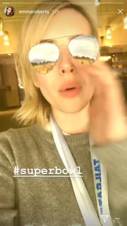 La actriz Emma Roberts compartió en su Instagram Stories varios momentos a lo largo del partido, en los que enseñó también cómo era la comida de la zona vip.