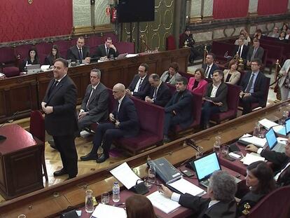 Imagen tomada de la señal institucional del Tribunal Supremo de la declaración del exvicepresidente de la Generalitat, Oriol Junqueras. 