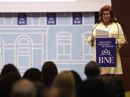 Carmen Alborch, en la Biblioteca Nacional, durante su lectura en el Día de las Escritoras.
