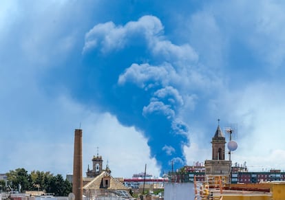 La columna de humo del lugar donde se ha producido el accidente vista desde Sevilla. 
