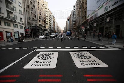 The start of the Madrid Central scheme at Gran Vía.