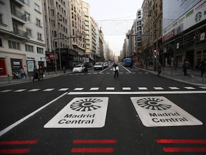 The start of the Madrid Central scheme at Gran Vía.