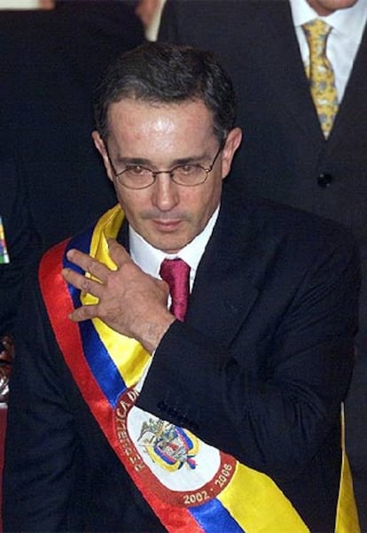 Álvaro Uribe, durante su juramento como presidente en 2002.