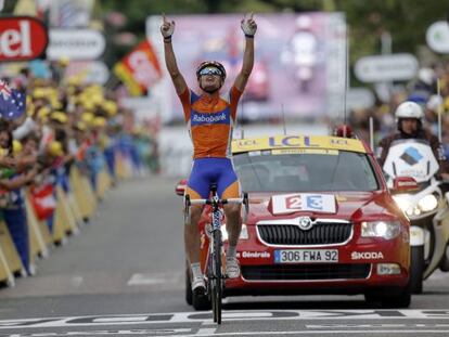 Luis León Sánchez celebra su victoria de etapa