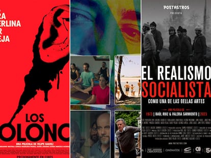 Carteles de las películas 'La memoria infinita', 'Los colonos', 'La Práctica' y 'El realismo socialista'.