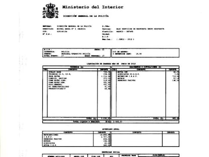Última nómina de un Policía Nacional. Cobra un complemento por vivir en Madrid. Este mes le han quitado la mitad de la extra de junio y en diciembre se la suprimirán entera. Desde que empezó la crisis ha perdido 4.000 euros.