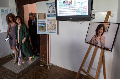 La vicepresidenta, Carmen Calvo, ayer en la inauguración de un curso de verano en Carmona, Sevilla.