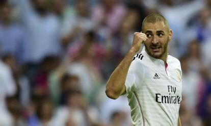 Benzema celebra el seu gol.