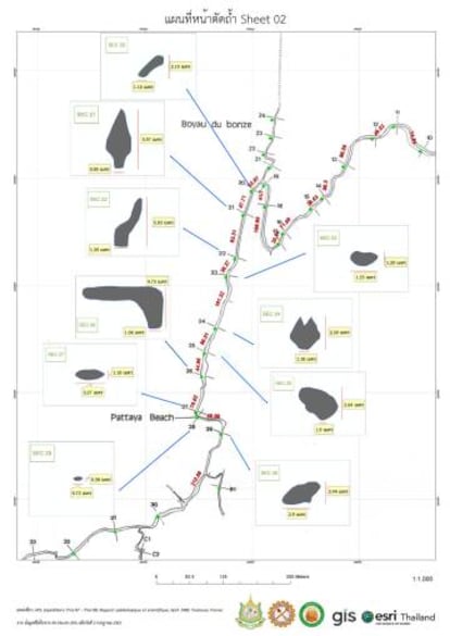 Uno de los primeros mapas creados por Esri Tailandia con datos del archivo de espeleología