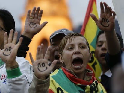 Petro supporters hold a demonstration in Bogota.