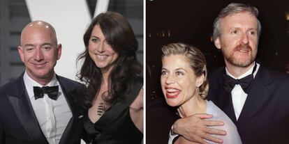 A la izquierda, Jeff y MacKenzie Bezos; derecha, Linda Hamilton y James Cameron.