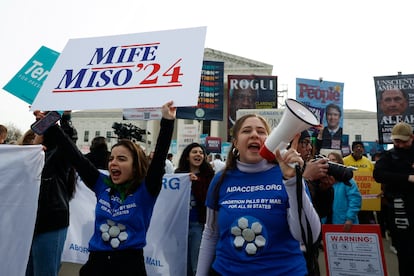 A protest in favor of mifepristone, an abortion pill