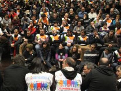 Asamblea de trabajadores de Telemadrid celebrada ayer.