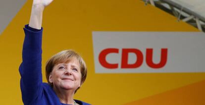 Angela Merkel, ayer en un mítin.