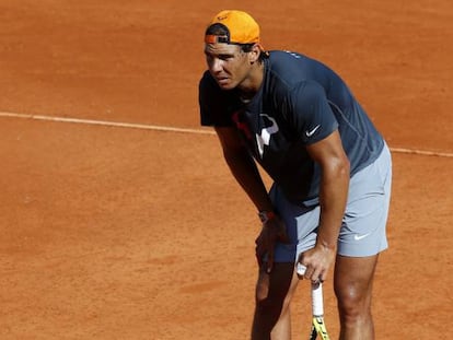Nadal, durante el entrenamiento de hoy.