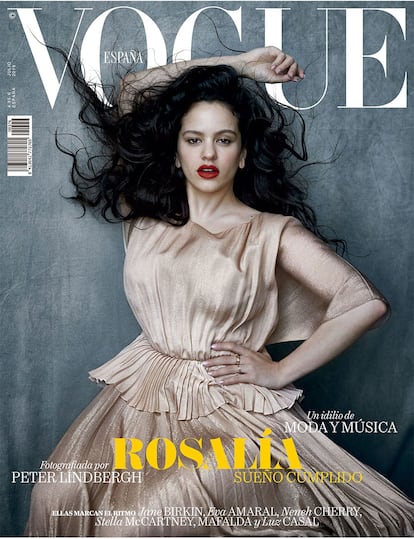 VOGUE ESPAÑA: JULIO DE 2019. Su último trabajo en España fue esta portada protagonizada por Rosalía, la primera cantante española en aparecer en la cubierta de la publicación.