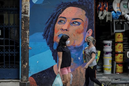 Um grafite de Marielle Franco em uma rua do Rio no mês passado.