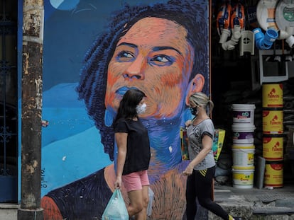 Um grafite de Marielle Franco em uma rua do Rio no mês passado.