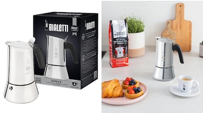 cafetera italiana bialetti de acero inoxidable.