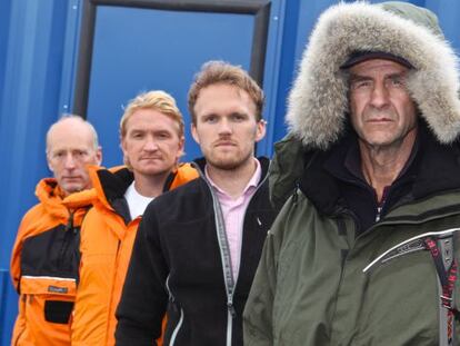 Cuatro miembros de la expedición liderada por Ranulph Fiennes (derecha).