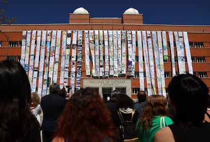 Protesta en la Facultad de Ciencias Físicas de la Universidad Complutense en Madrid.