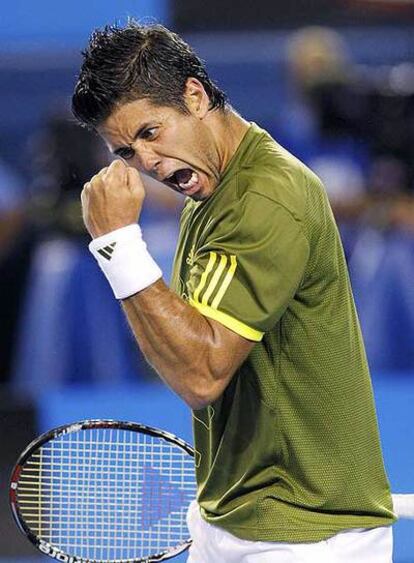 Fernando Verdasco celebra un punto en el partido de ayer ante Rafa Nadal.