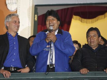 Evo Morales celebrates his victory on Sunday.