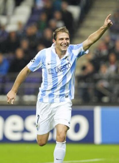 Joaquín celebra un gol ante el Anderlecht