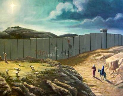 Vale, sabemos que esta es de 2012 pero no podía faltar. El artista callejero Banksy dibujó esta atípica representación en la que José y María no pueden llegar a Belén porque un muro de hormigón grafiteado bloquea el acceso a Cisjordania.