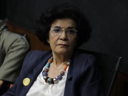 Marilena Chau&iacute; no ato anti-impeachment desta sexta.